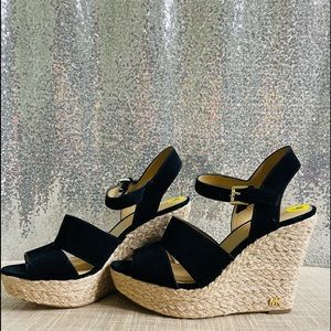Micheal Kors Black Suede Wedge Sandals